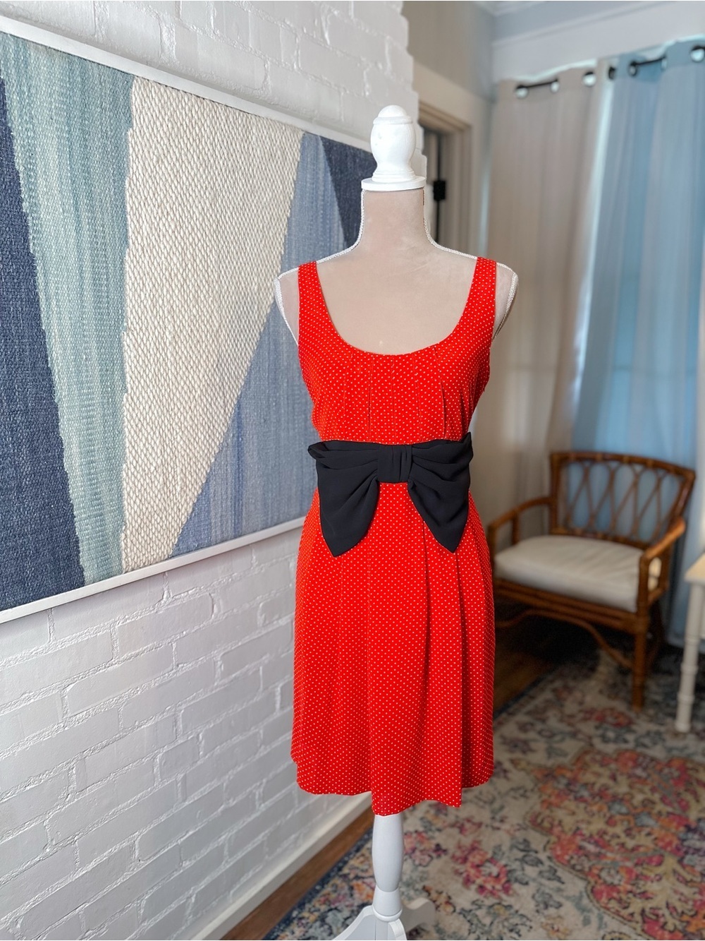 H&M Red Polka Dot Tunic/Mini Dress with a Black Bow
